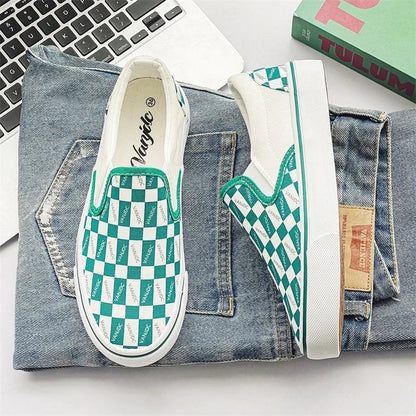 Canvas Shoes Multicolor Checkerboard Design Slip-on Footwear Flats Couple Summer Sneakers Size 35-44