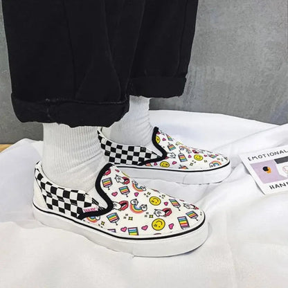 Canvas Shoes Multicolor Checkerboard Design Slip-on Footwear Flats Couple Summer Sneakers Size 35-44