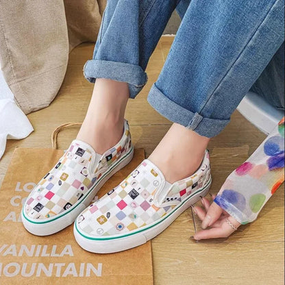 Canvas Shoes Multicolor Checkerboard Design Slip-on Footwear Flats Couple Summer Sneakers Size 35-44