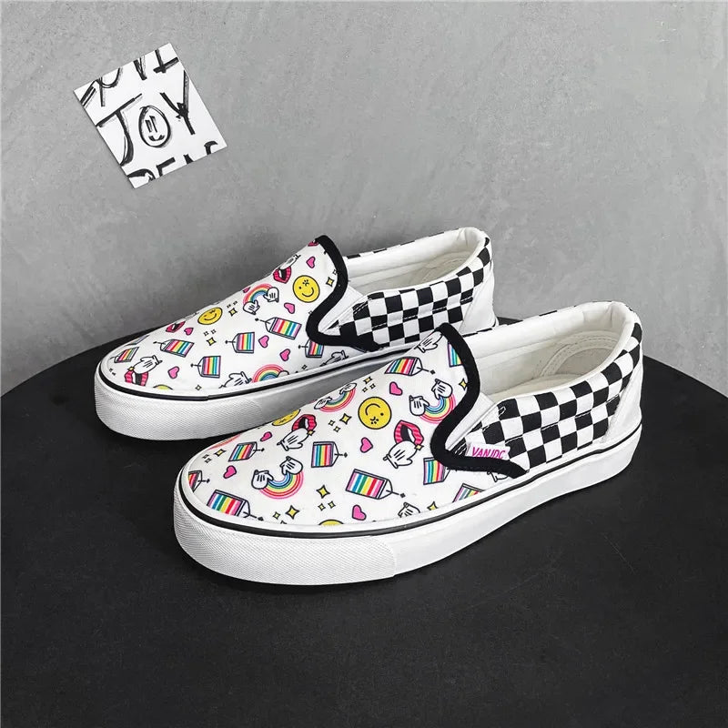 Canvas Shoes Multicolor Checkerboard Design Slip-on Footwear Flats Couple Summer Sneakers Size 35-44