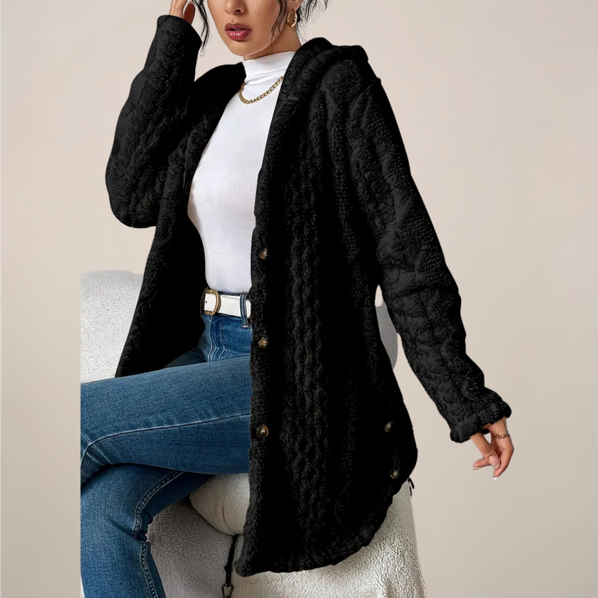 Elizabeth | ’s Spring Longline Hooded Textured Knit Cardigan
