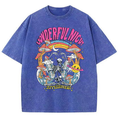 Wonderful Night Skeleton Butterfly Wave Print T-shirts Oversized Tops Street Comfortable Clothing Loose Wash Tee