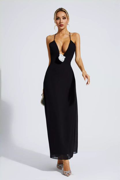 Wrenley Black Embellished Maxi Dress