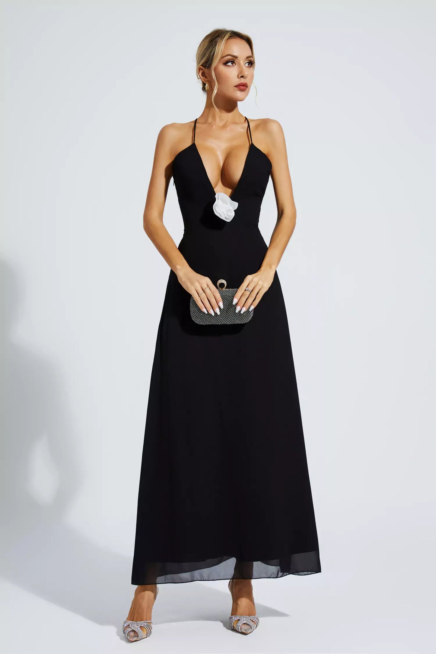 Wrenley Black Embellished Maxi Dress