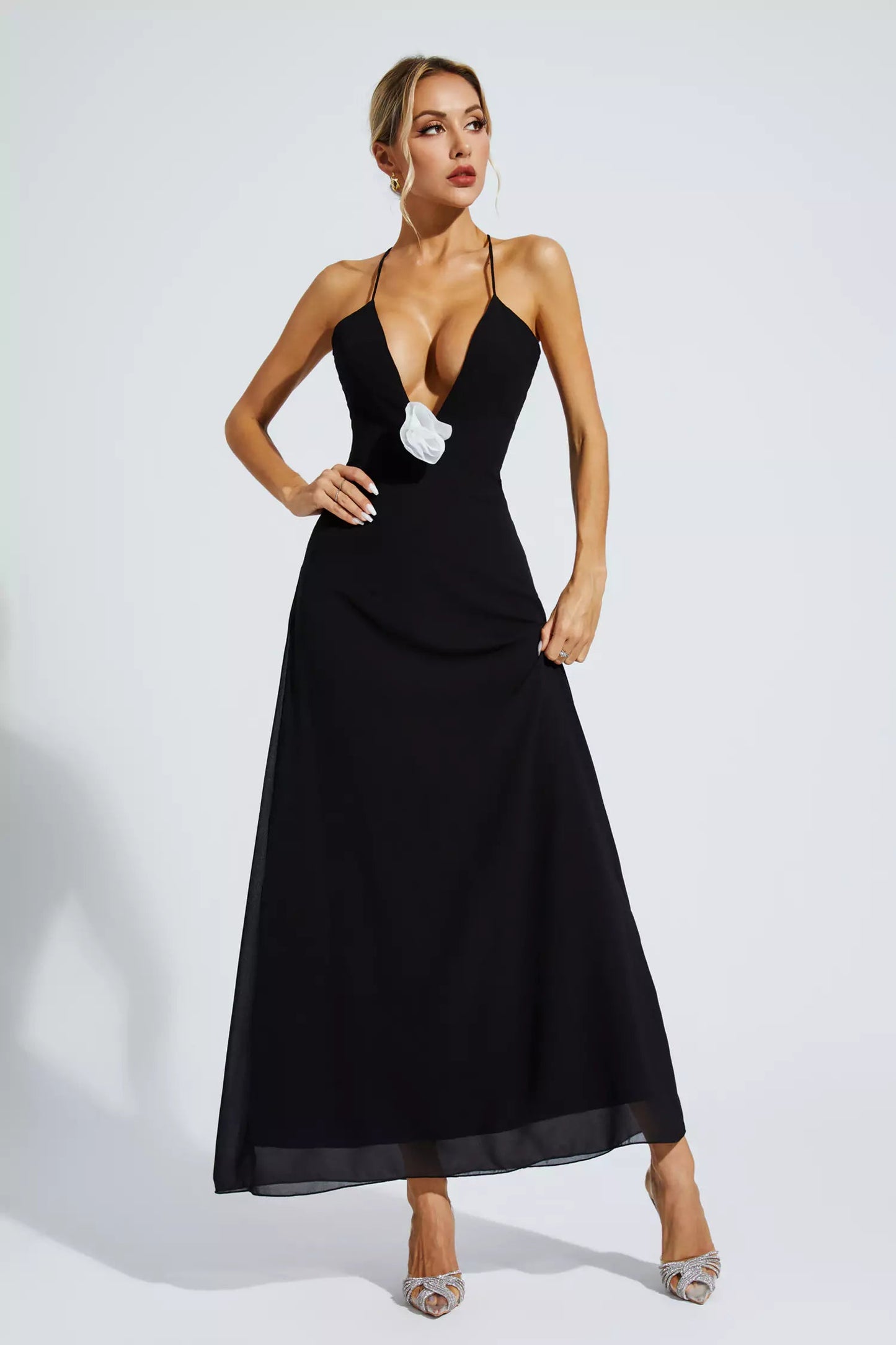 Wrenley Black Embellished Maxi Dress