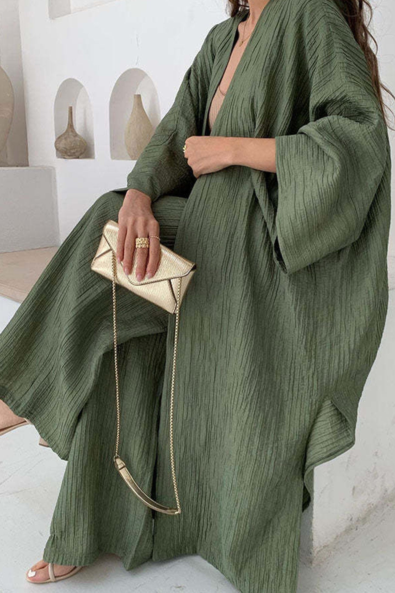 Wrinkled Texture Open Front Cardigan Suits