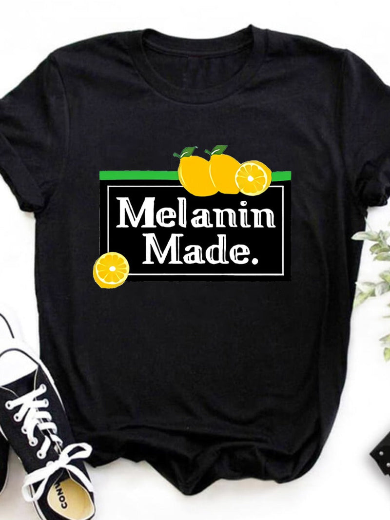 Lemon Melanin Made Letter Print T-shirt Ar500