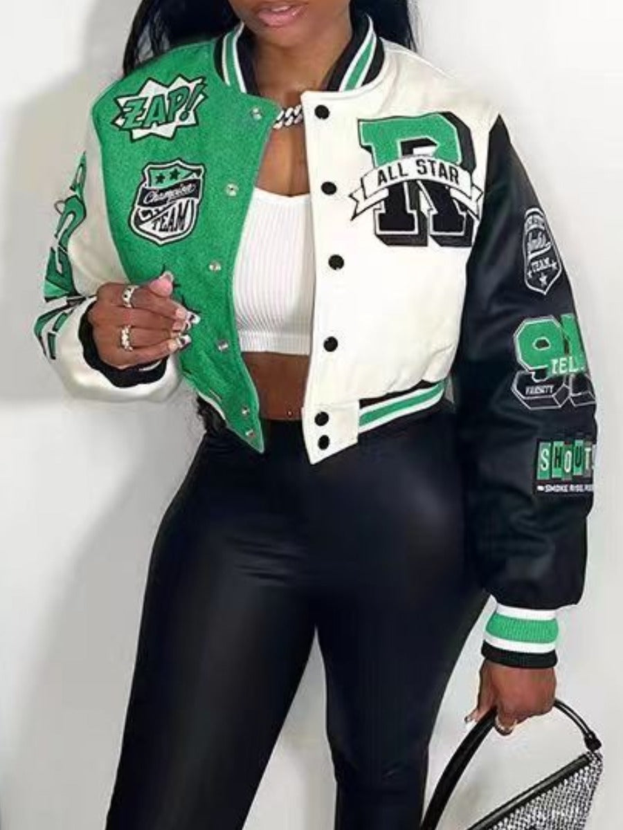 Letter Print Varsity Jacket Pants Set Ar50107