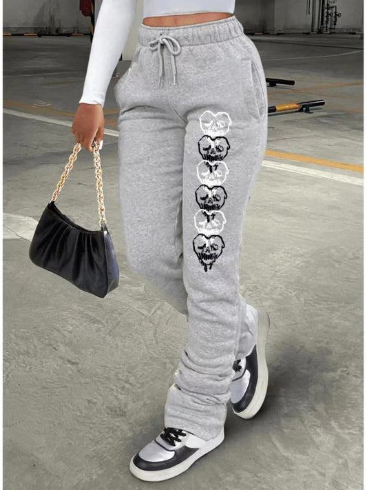 High Waist Heart Print Drawstring Sweatpants Ac2040
