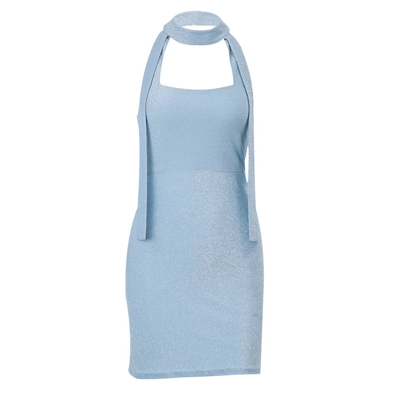 Bling Glitter Square-neck Mini Dress Cut Out Backless Dresses