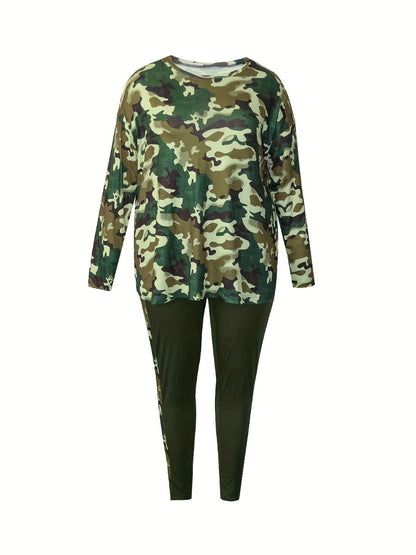 Split Pattern Camo Skinny Two-piece Pants Set At9042