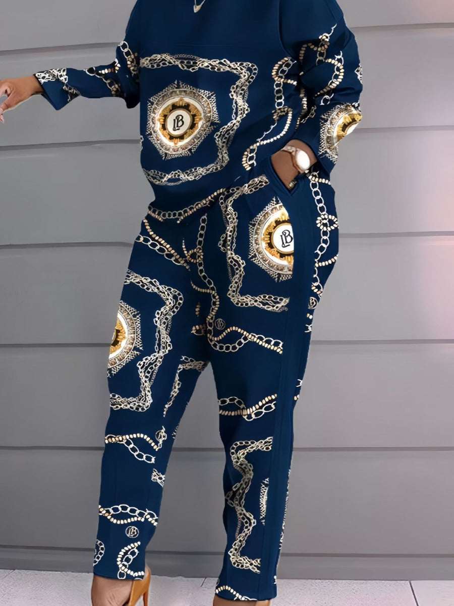 Chain Letter Print Pants Set At8059