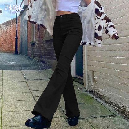 Y2k New Brown Jeans High Waist Wide Leg Pants Trousers Comfort Denim Mom Pants
