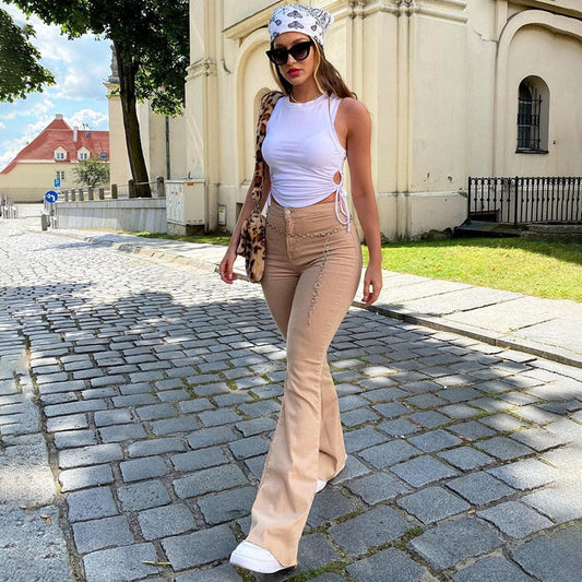 Y2k New Brown Jeans High Waist Wide Leg Pants Trousers Comfort Denim Mom Pants