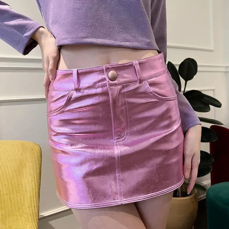 Dressbetty - Pink Metallic Hot High Waist Skirt
