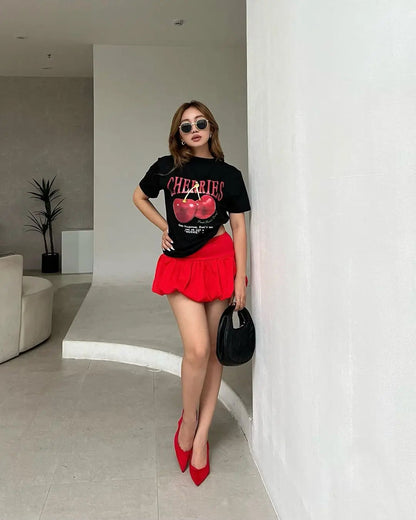 Y2k Cherry Graphic T-shirt Skirt Set