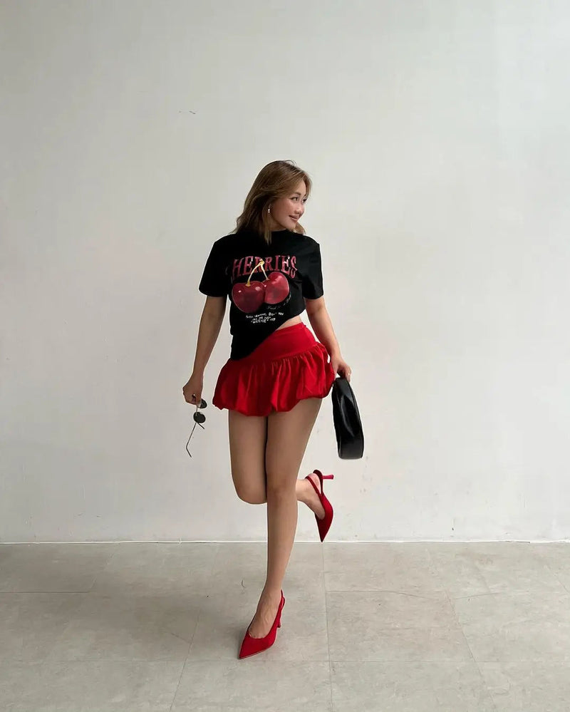 Y2k Cherry Graphic T-shirt Skirt Set