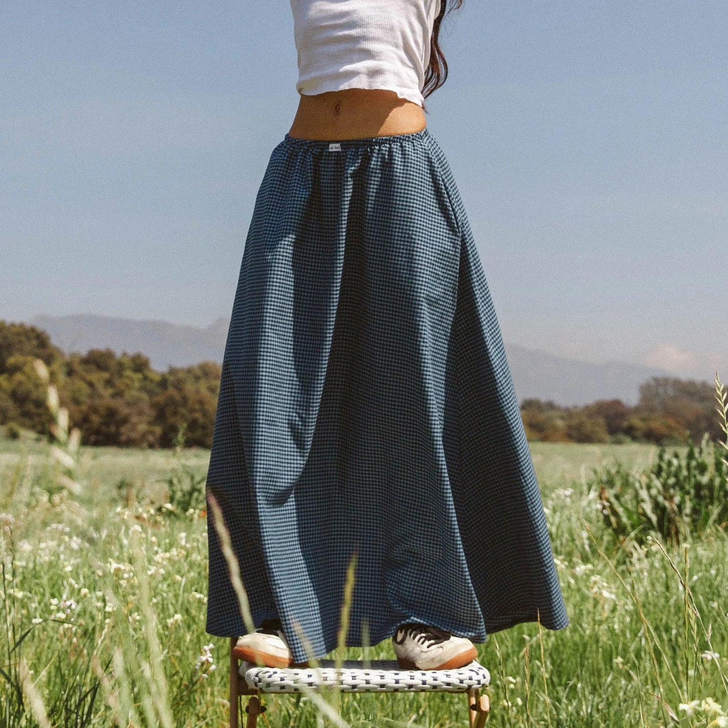Gingham Ruffle Plaid Midi Skirt