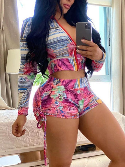 Print Drawstring Shorts Set Ar8043