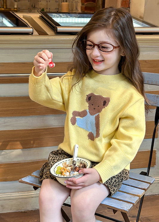 Yellow O-neck Patchwork Cotton Knit Kids Sweater Spring Tp036