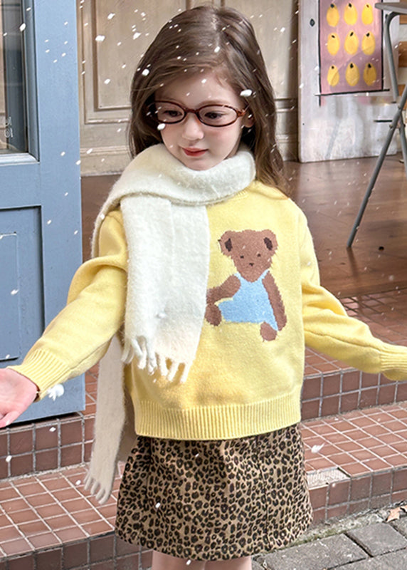 Yellow O-neck Patchwork Cotton Knit Kids Sweater Spring Tp036