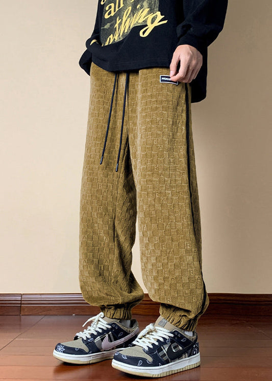 Yellow Pockets Cotton Fall Beam Pants Elastic Waist Wa063