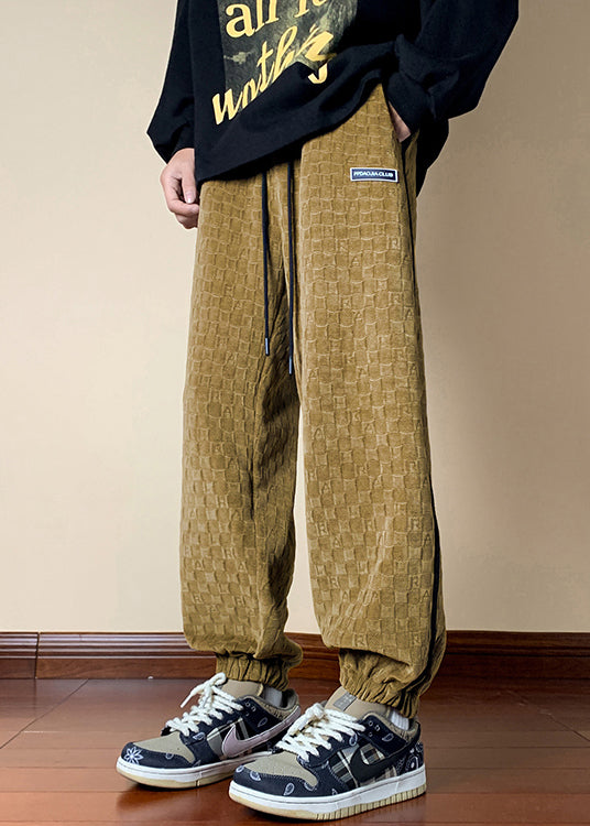 Yellow Pockets Cotton Fall Beam Pants Elastic Waist Wa063