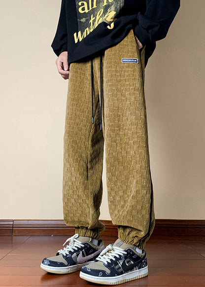 Yellow Pockets Cotton Fall Beam Pants Elastic Waist Wa063