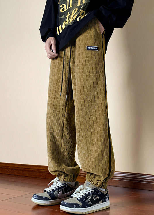 Yellow Pockets Cotton Fall Beam Pants Elastic Waist Wa063