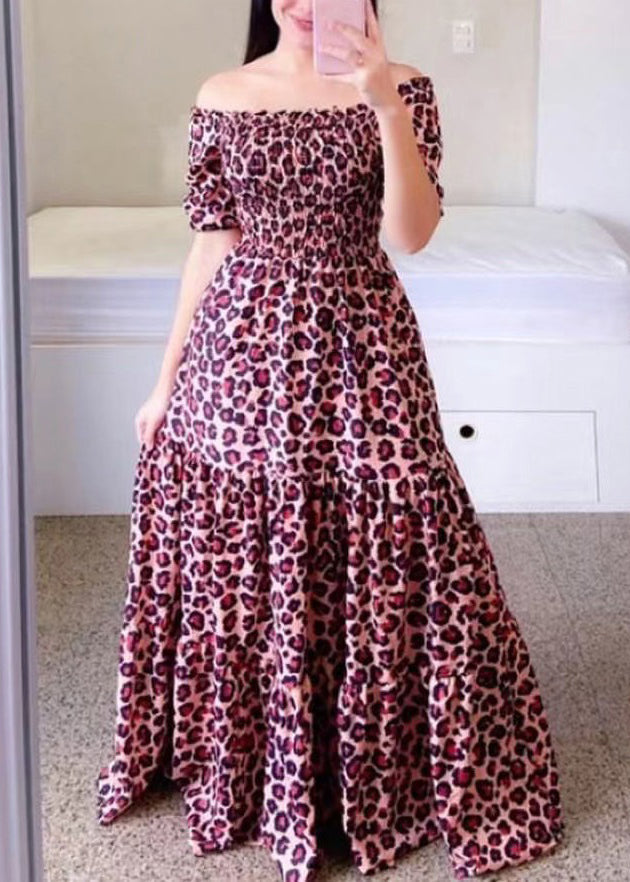 Yellow Print Cotton Long Dresses Wrinkled Short Sleeve Ww1064