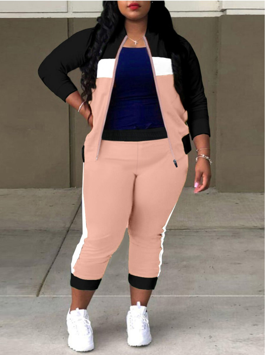 Color Lump Patchwork Pants Set At9019