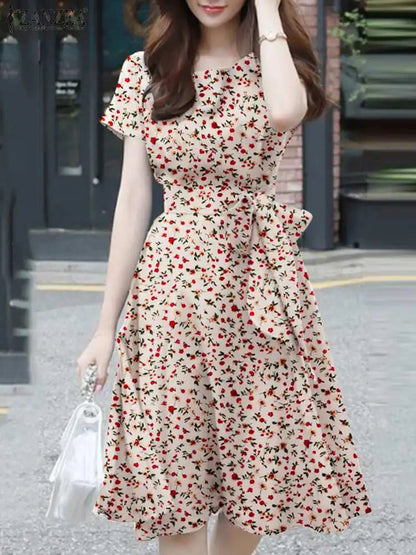Short Summer O Neck Holiday Knee Length Robe Femme Midi Dresses