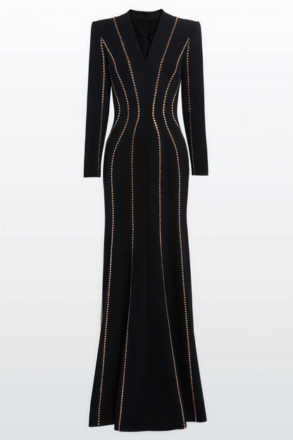 Luxrtp Black Rhinestone Maxi Dress