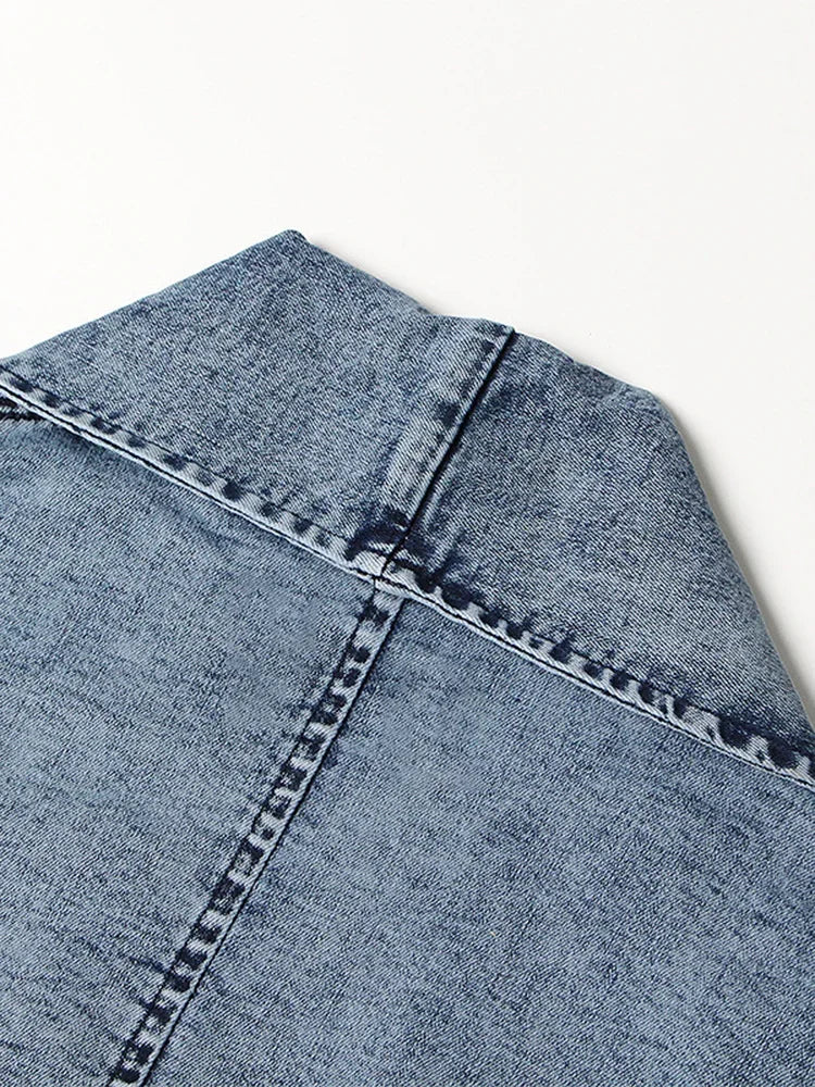 Blue Patchwork Long Minimalist Loose Coat