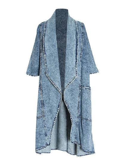 Blue Patchwork Long Minimalist Loose Coat