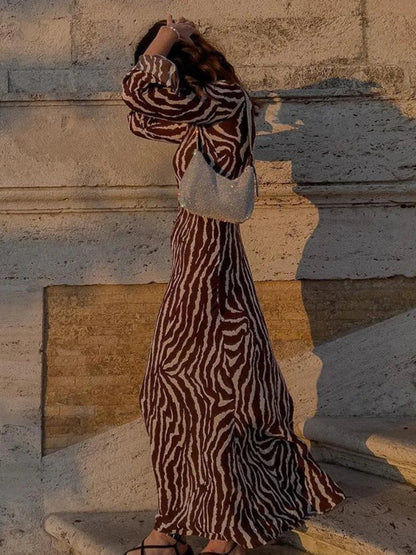 Vacation Party Zebra Printed Maxi Dress