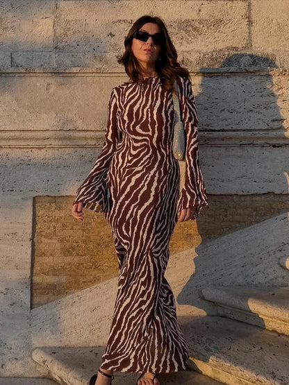 Vacation Party Zebra Printed Maxi Dress