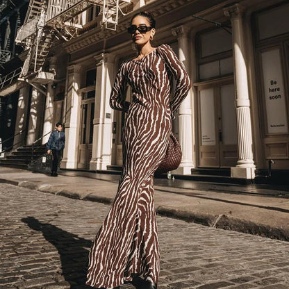 Vacation Party Zebra Printed Maxi Dress