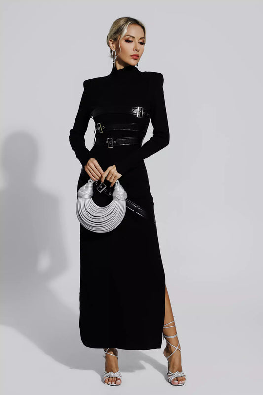 Zelda Black Pu Maxi Dress