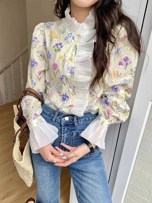 Ruffled Flare Sleeve Blouse