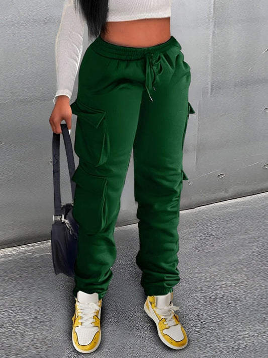 Mid Waist Drawstring Side Pocket Sweatpants Ar5095