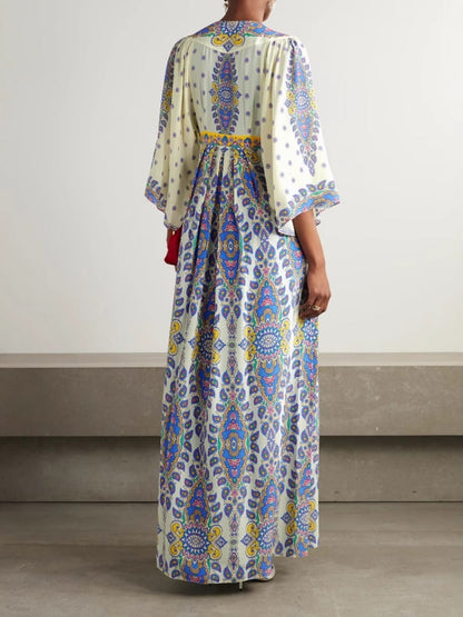 Loose Printed V-neck Maxi Dress