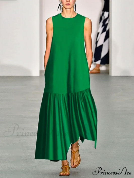 A-line Long Sleeves Pleated Classic Color Lapel Collar Midi Dresses