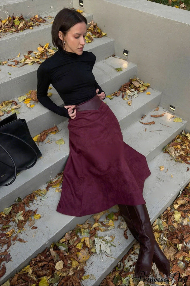 A-line Maxi Suede Skirt
