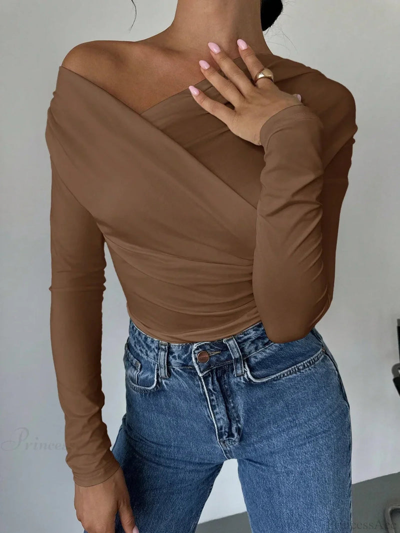 A-line Shoulder Long Sleeve Slim Knitted T-shirt