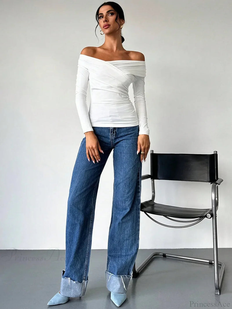 A-line Shoulder Long Sleeve Slim Knitted T-shirt