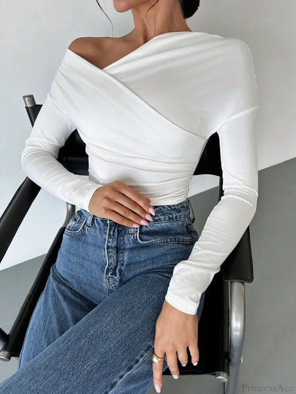 A-line Shoulder Long Sleeve Slim Knitted T-shirt