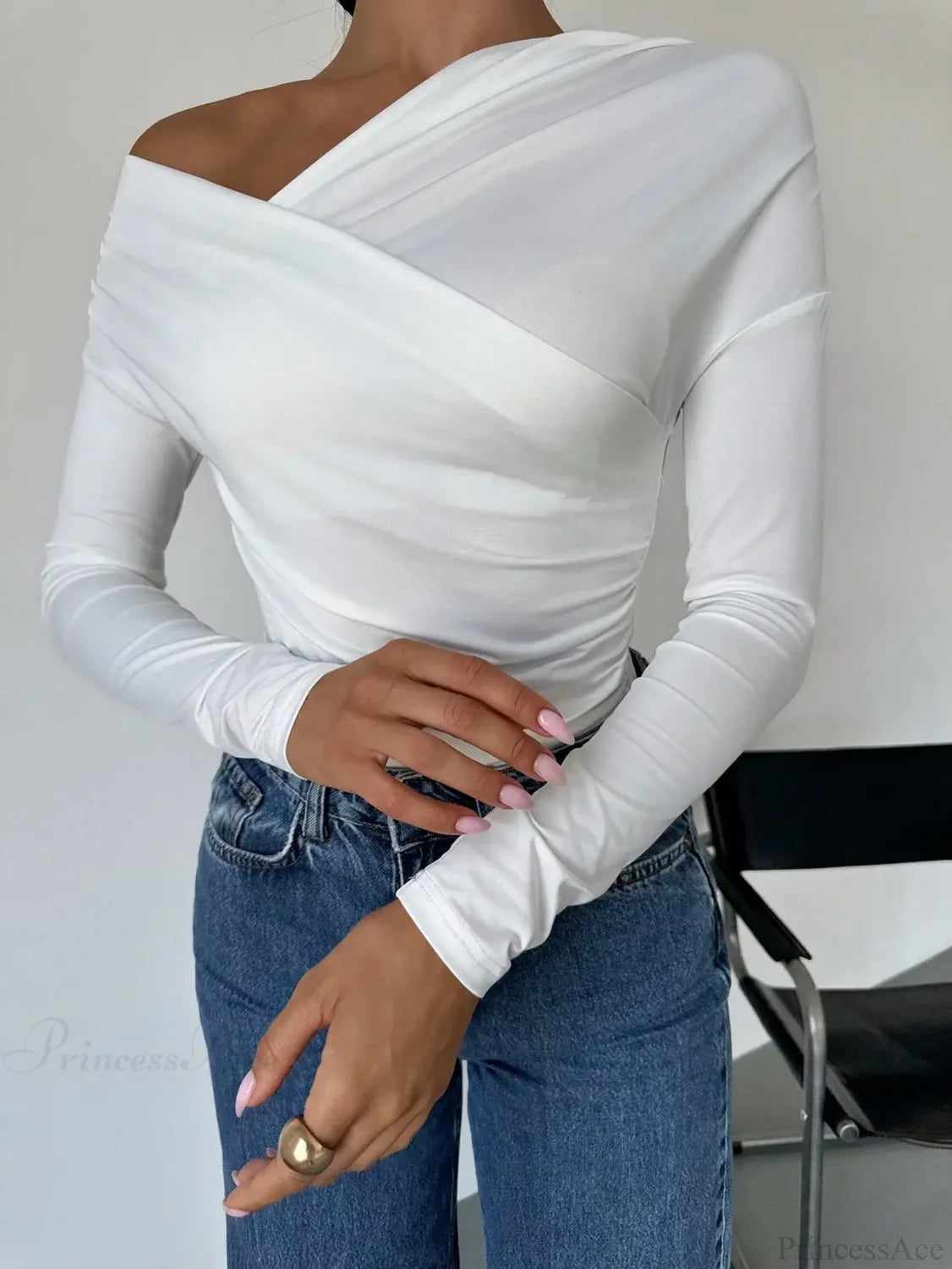 A-line Shoulder Long Sleeve Slim Knitted T-shirt
