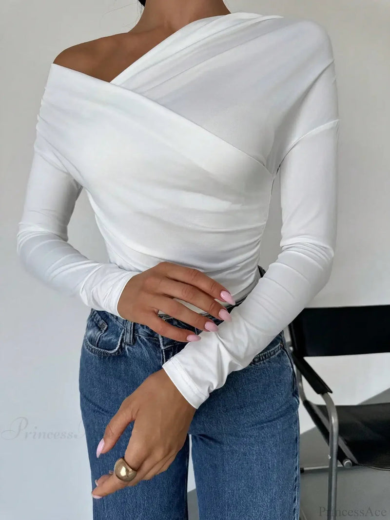 A-line Shoulder Long Sleeve Slim Knitted T-shirt
