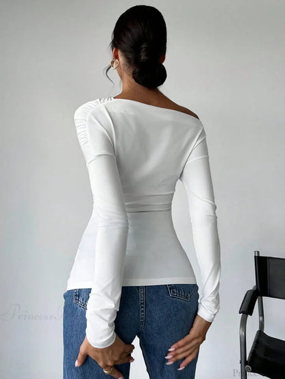 A-line Shoulder Long Sleeve Slim Knitted T-shirt